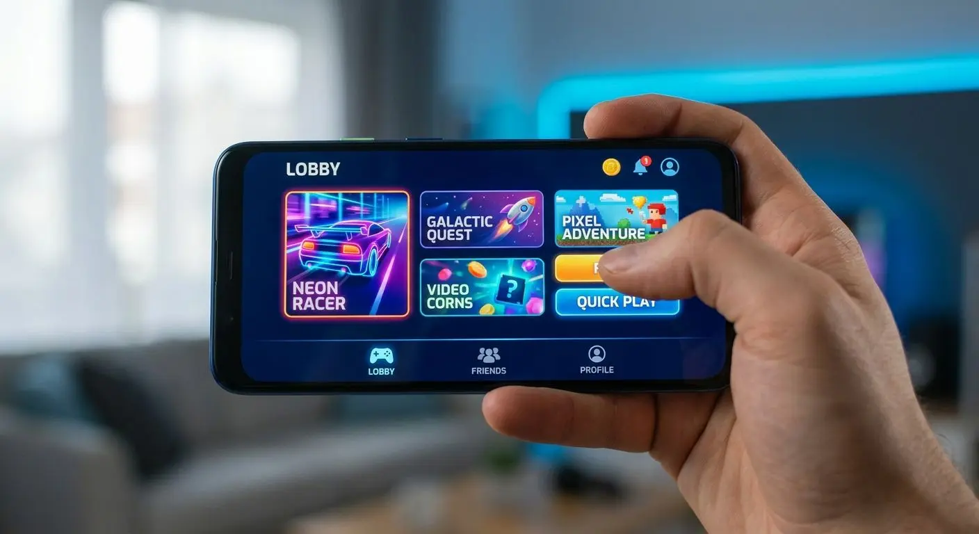 Android phone showing responsive PlayOJO-style lobby interface