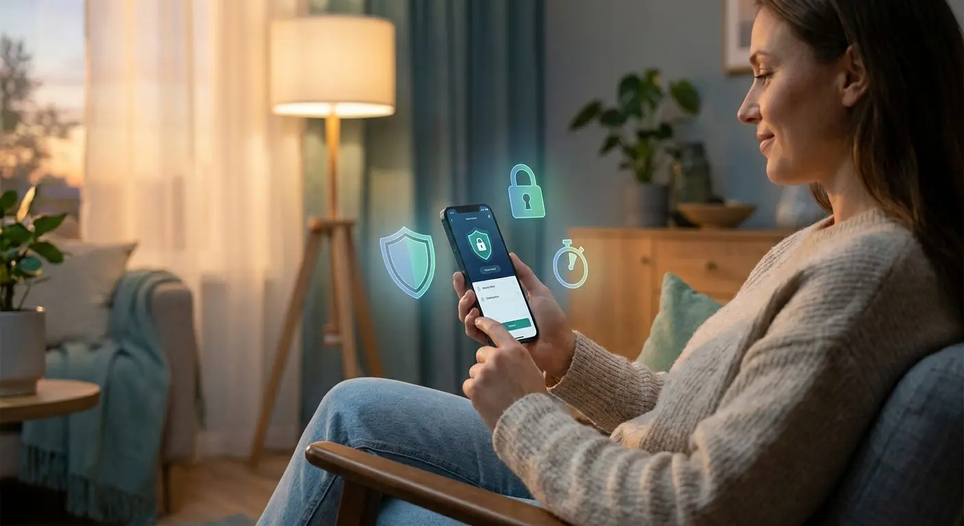 Mobile safety and responsible play concept with smartphone and shield icons