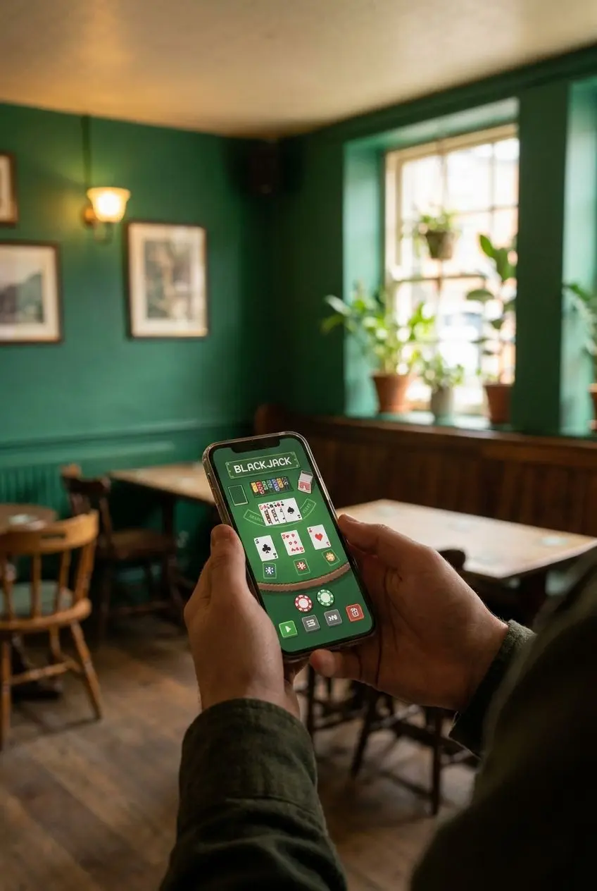 Smartphone showing mobile blackjack gameplay