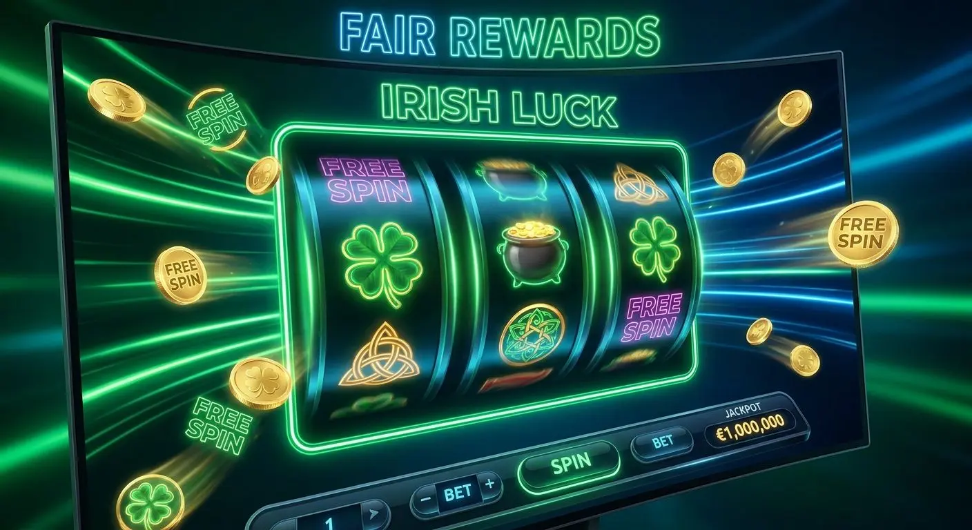 Dynamic reels and free spins themed visual for Irish players