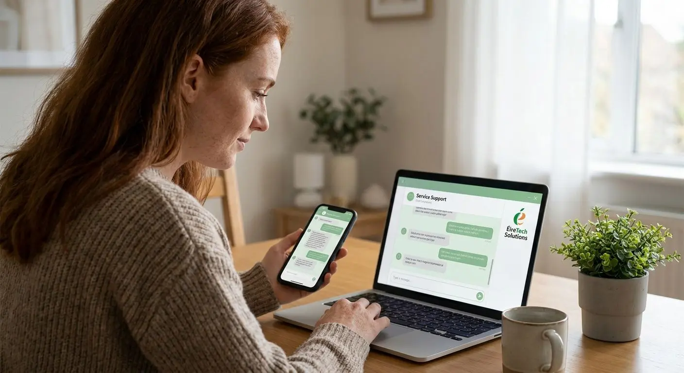 Irish player contacting online support on laptop and phone
