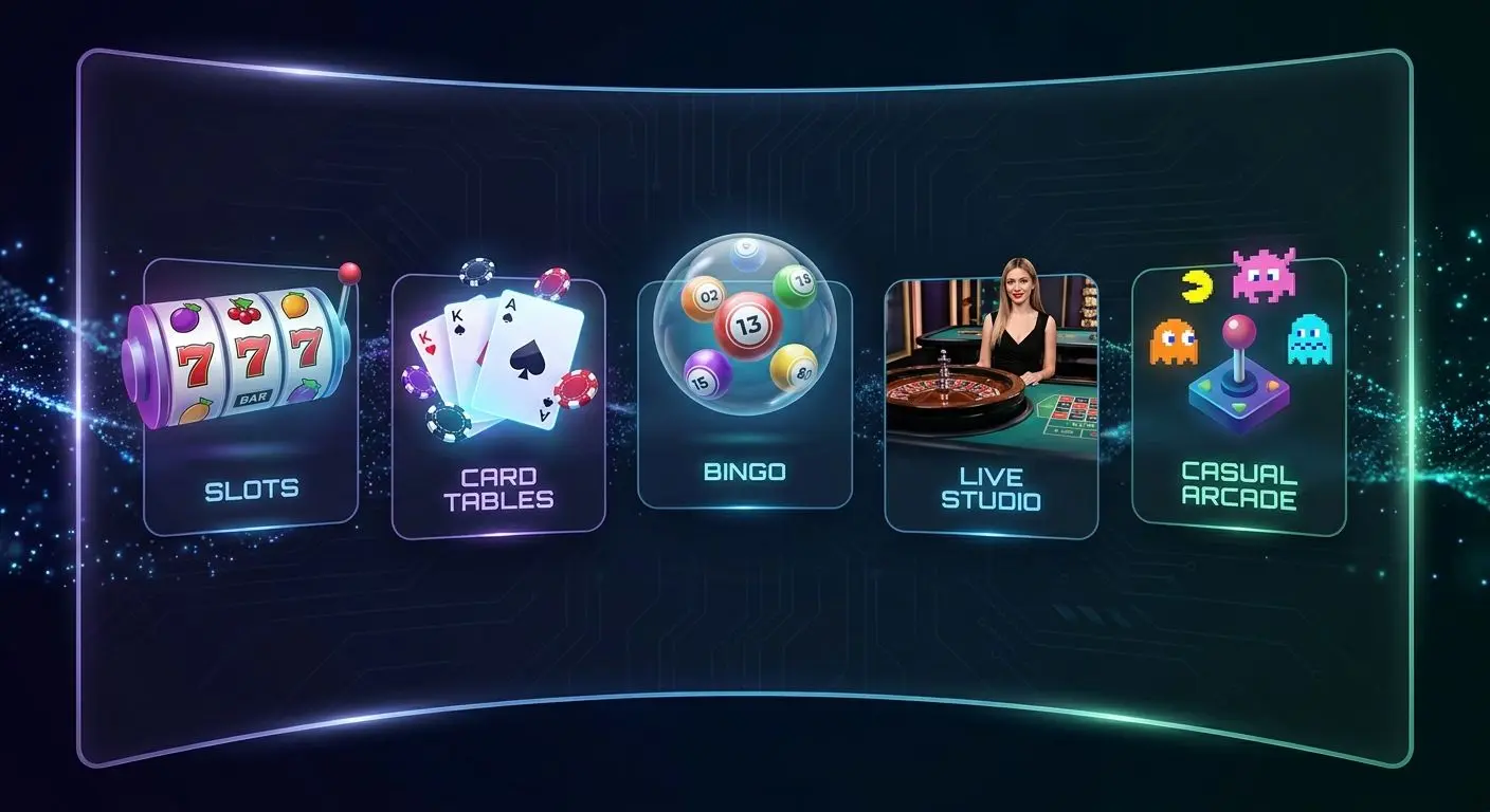 PlayOJO game lobby overview with slots, cards and bingo icons