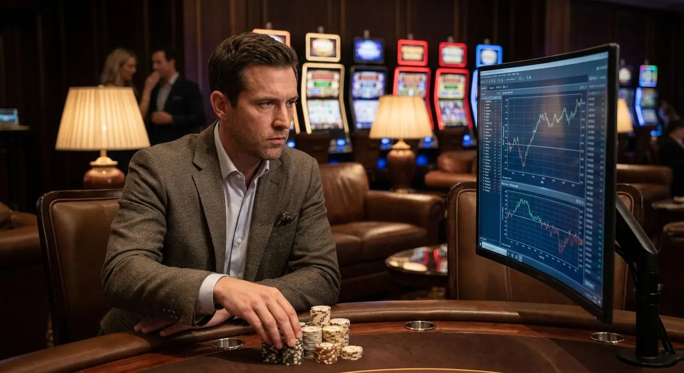 Focused high roller planning gameplay in a premium gaming setting