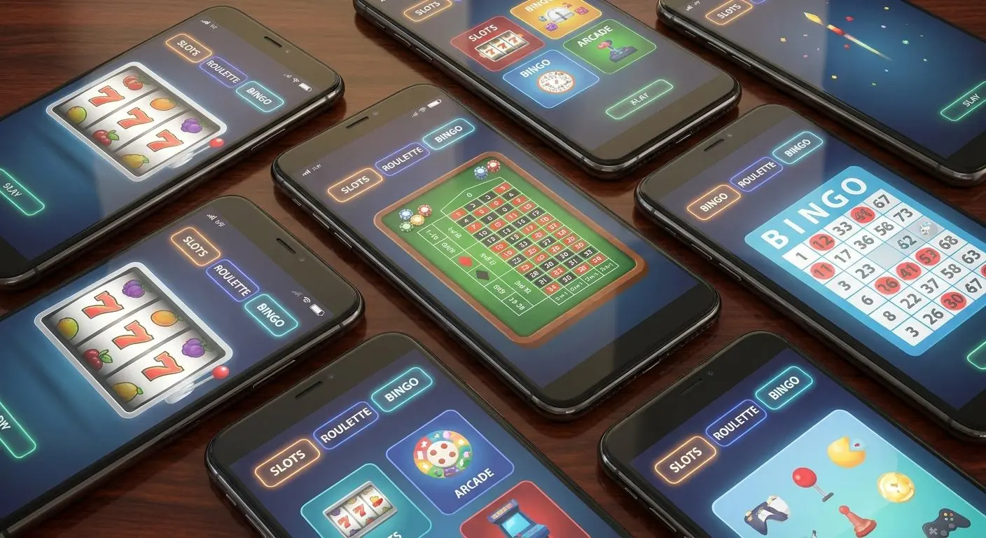 Multiple game categories displayed on an iPhone app screen