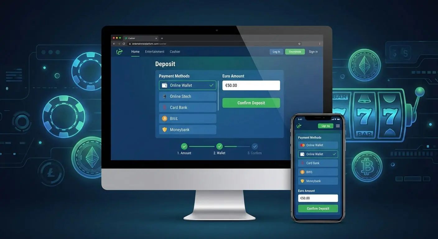 Generic casino cashier interface with PayPal selected for deposit