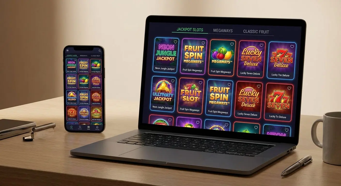 Slot catalogue grid on laptop and smartphone screens