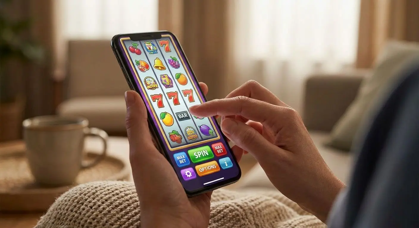 Mobile slot game browsing on a smartphone with a clear vertical interface