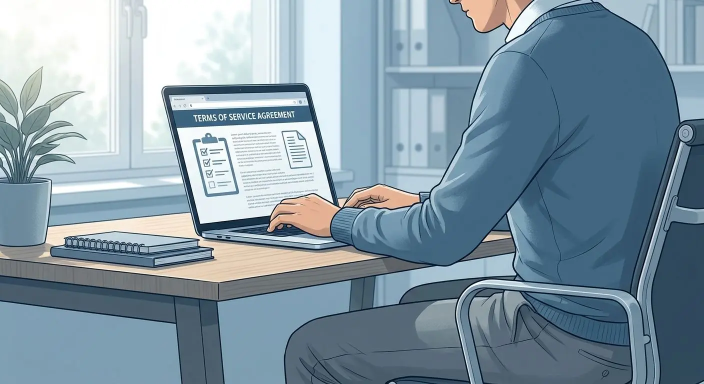 User reviewing online terms and conditions on a laptop