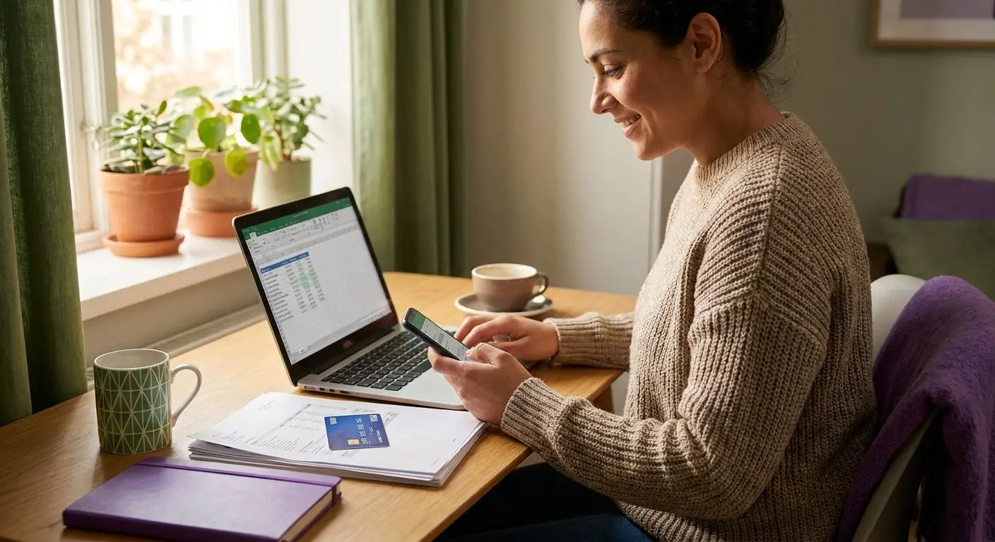 User managing budget with Visa card on laptop and smartphone